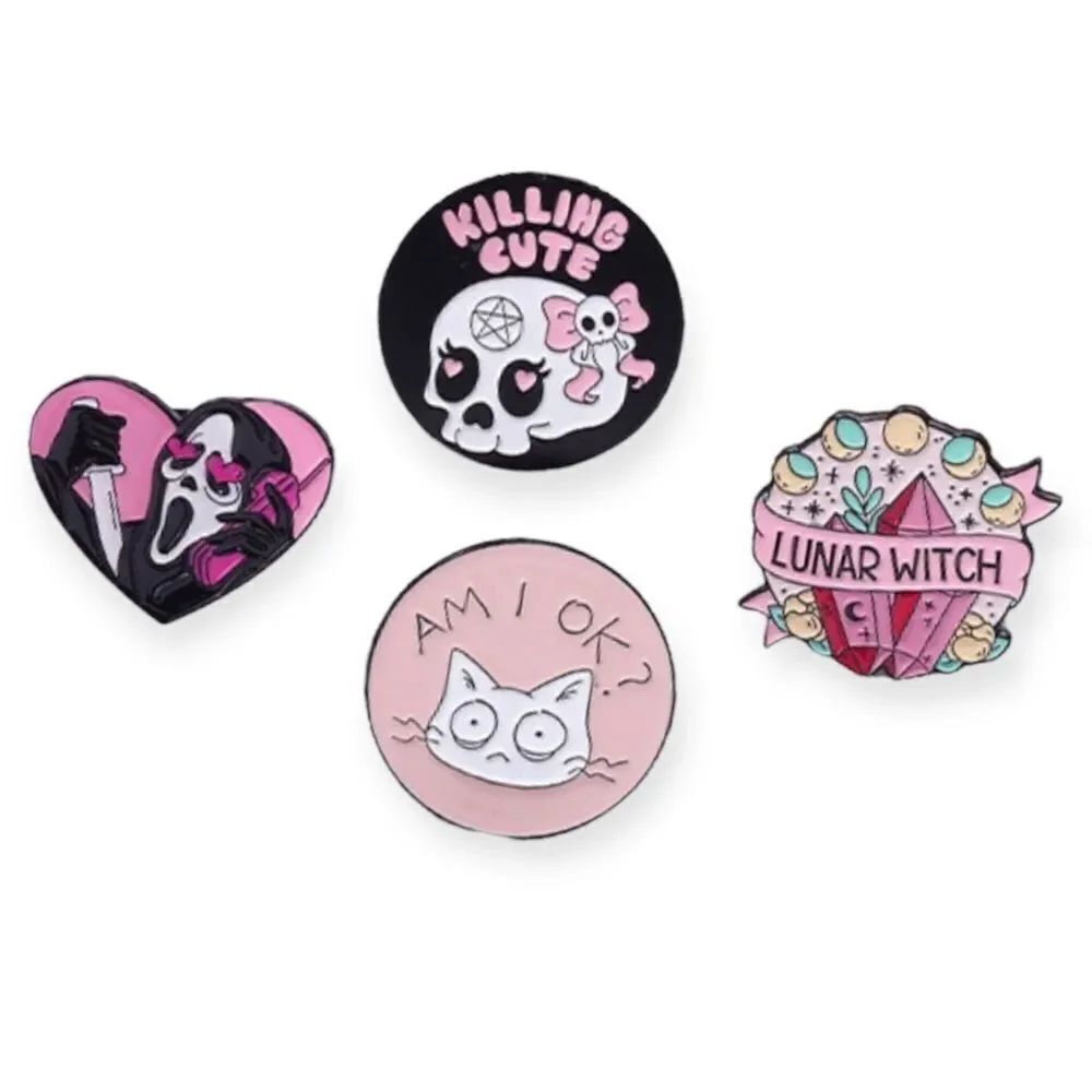 4-Piece Enamel Lapel Pins Lunar Witch Ghostface Silly Kitty Killing Cutie NWT